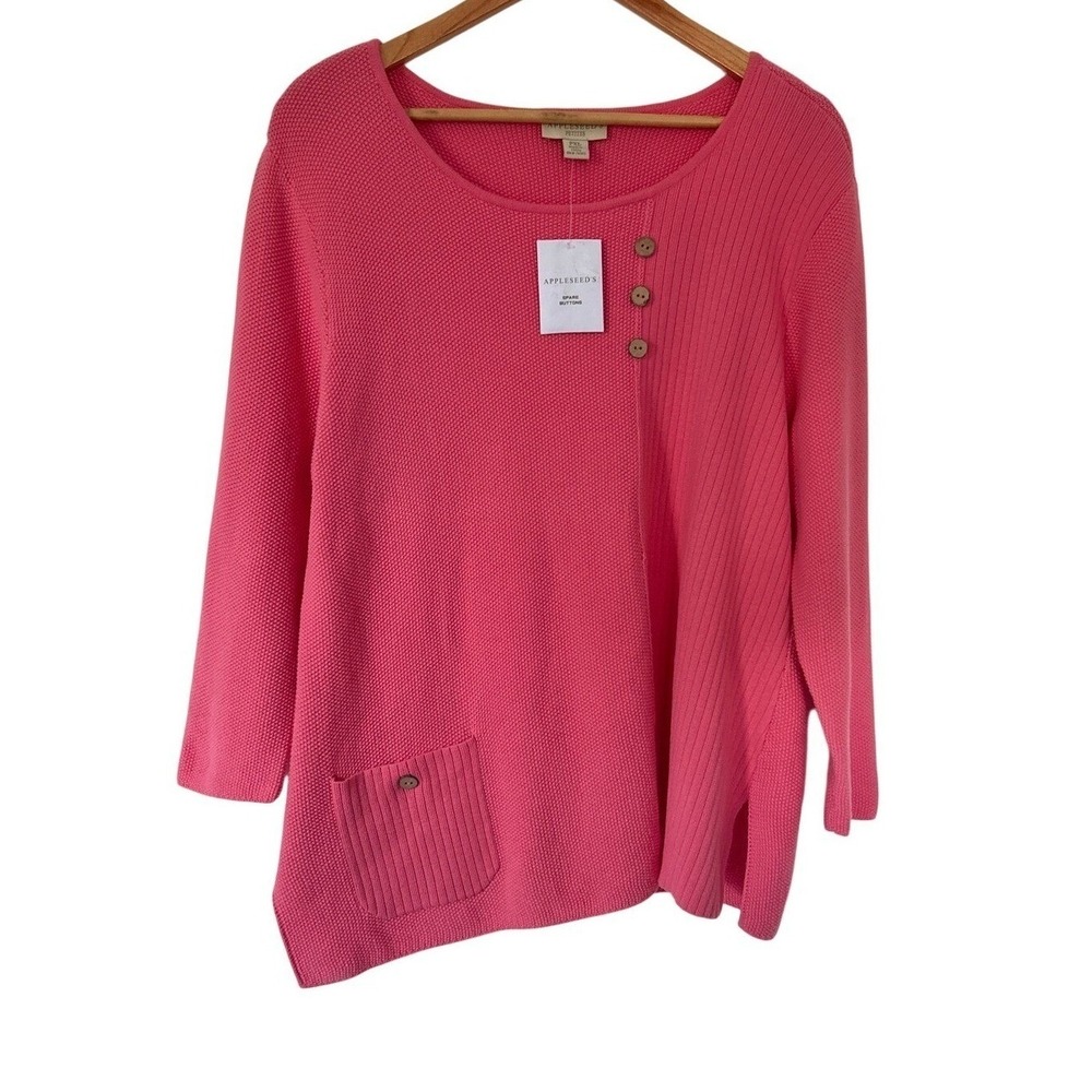 NWT Appleseed's Petites Ribbed Knit Sweater Top XL Pink 100% Cotton Lagenlook